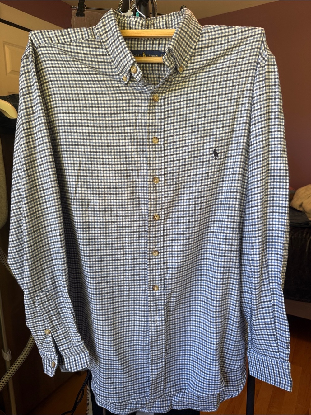 Ralph Lauren Men’s Blue and White Gingham Button-Down Shirt